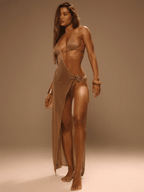 Vestido Ibiza – Halter Ganchillo Metálico con Abertura Lateral - MARYLUS