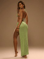Vestido Ibiza – Halter Ganchillo Metálico con Abertura Lateral - MARYLUS