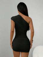 Vestido Luna – Mini Un Hombro con Fruncido Lateral - MARYLUS