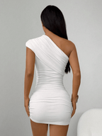 Vestido Luna – Mini Un Hombro con Fruncido Lateral - MARYLUS