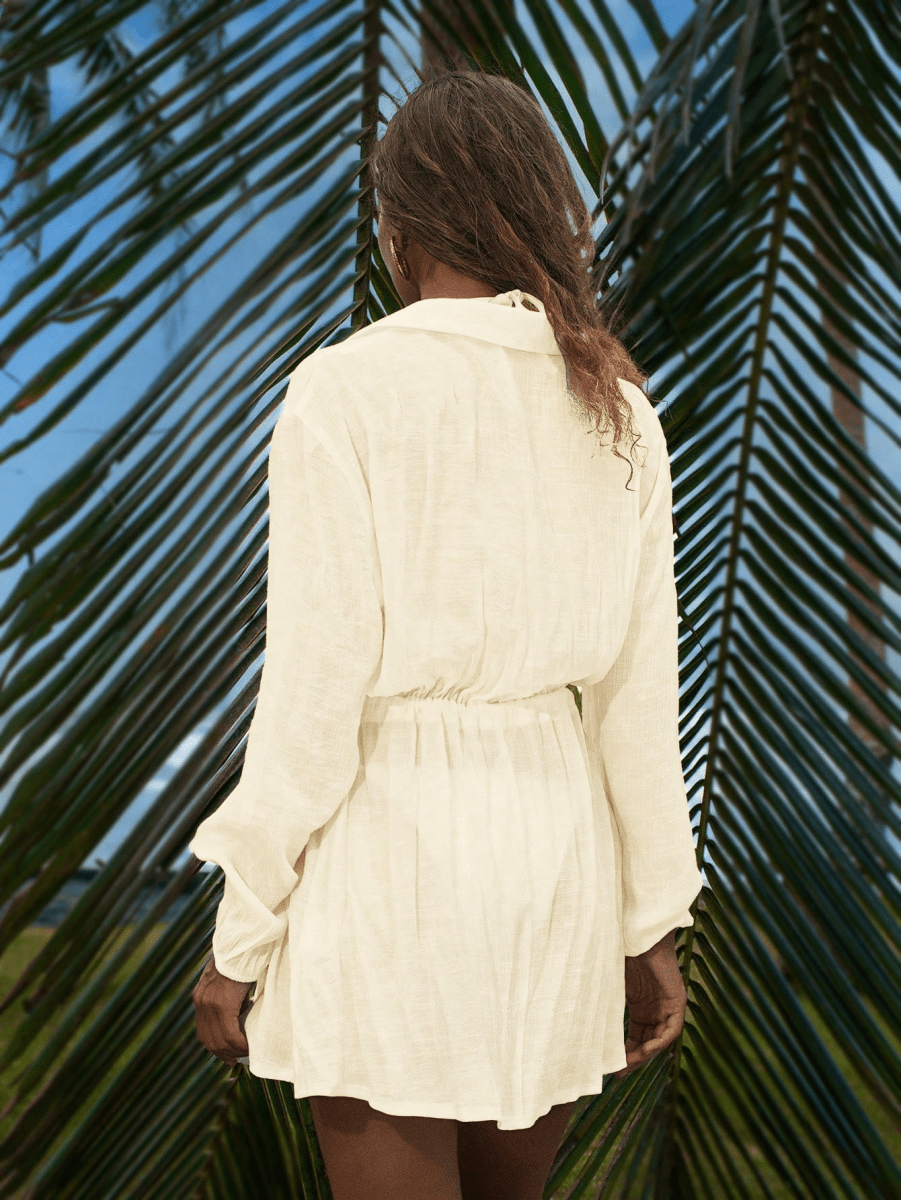 Vestido Palmera – Camisero Corto con Cordón en Cintura - MARYLUS
