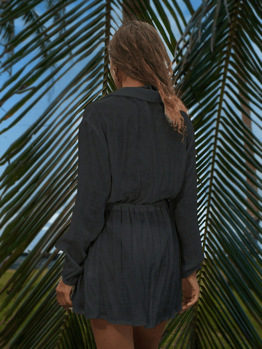 Vestido Palmera – Camisero Corto con Cordón en Cintura - MARYLUS