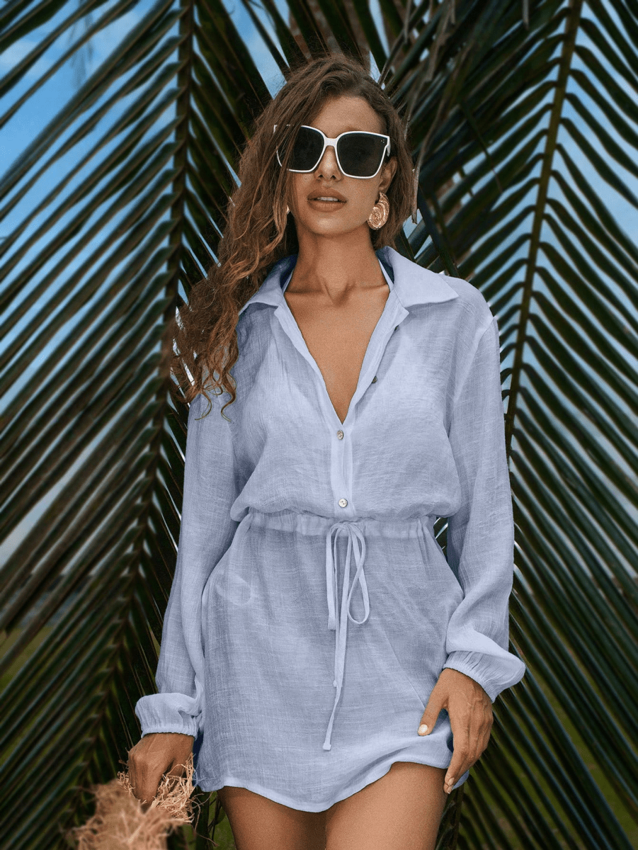 Vestido Palmera – Camisero Corto con Cordón en Cintura - MARYLUS