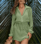 Vestido Palmera – Camisero Corto con Cordón en Cintura - MARYLUS