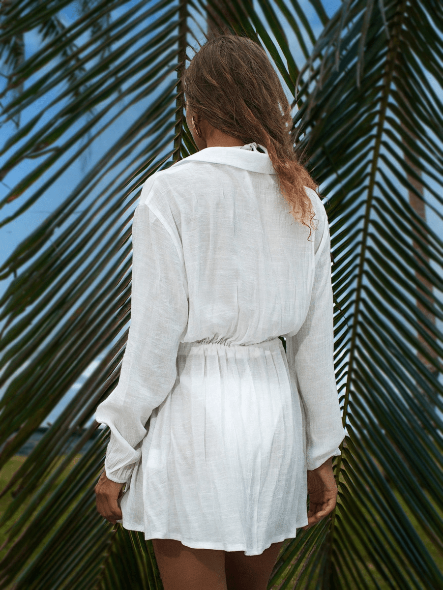 Vestido Palmera – Camisero Corto con Cordón en Cintura - MARYLUS