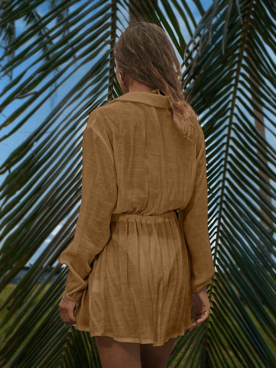 Vestido Palmera – Camisero Corto con Cordón en Cintura - MARYLUS