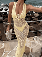 Vestido Riviera – Largo Calado con Escote V y Lazo Frontal - MARYLUS