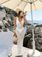 Vestido Riviera – Largo Calado con Escote V y Lazo Frontal - MARYLUS