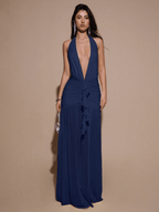 Vestido Scarlett – Halter Fruncido con Escote V y Abertura Alta - MARYLUS
