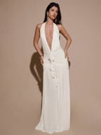 Vestido Scarlett – Halter Fruncido con Escote V y Abertura Alta - MARYLUS