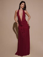 Vestido Scarlett – Halter Fruncido con Escote V y Abertura Alta - MARYLUS