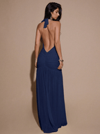 Vestido Scarlett – Halter Fruncido con Escote V y Abertura Alta - MARYLUS