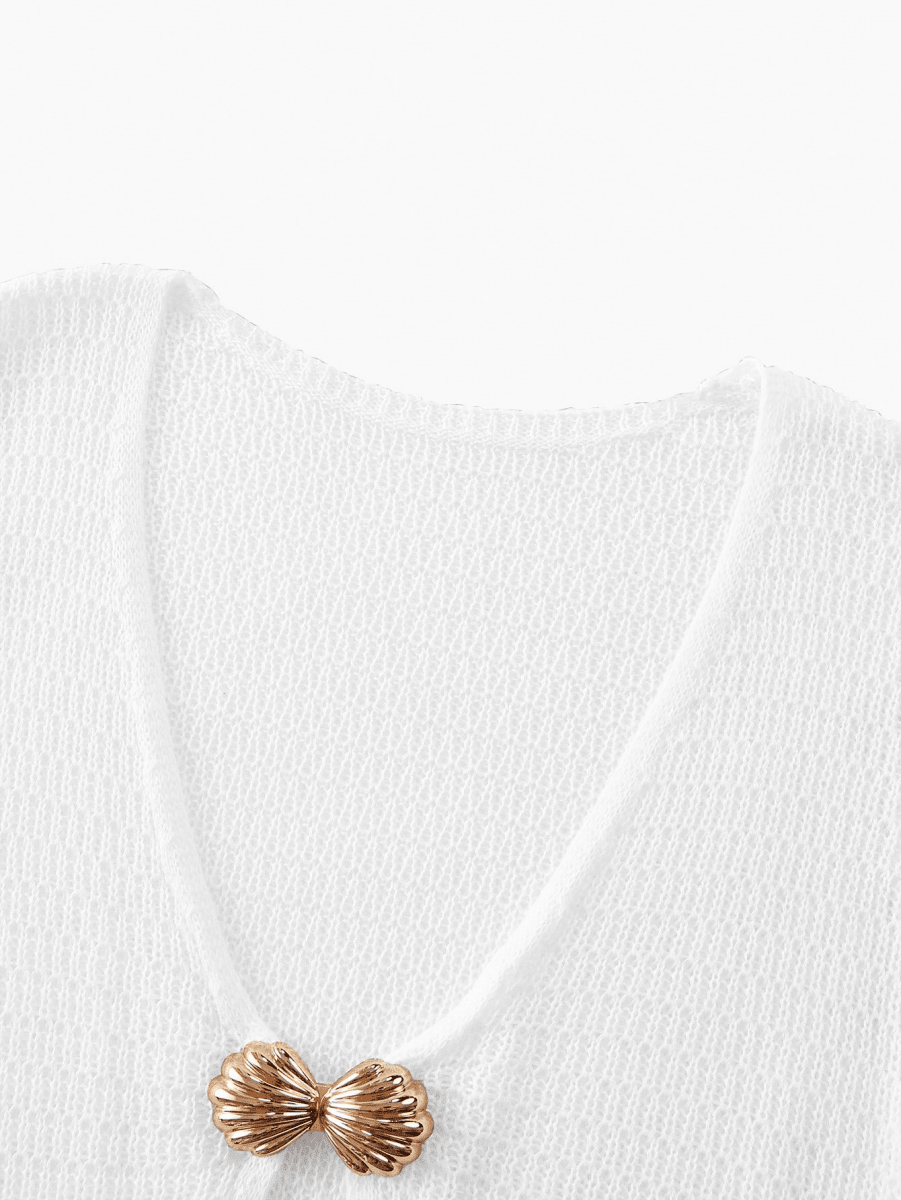 Vestido Soleil – Mini Tejido con Escote V Profundo y Detalle Dorado - MARYLUS