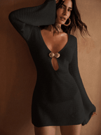 Vestido Soleil – Mini Tejido con Escote V Profundo y Detalle Dorado - MARYLUS